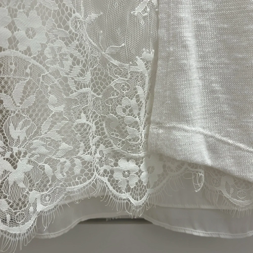 White House Black Market Large long sleeve white lightweight sweater w/lace back